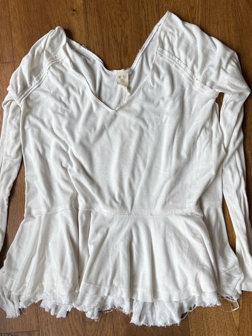 We The Free White V-Neck Ribbed Peplum Tunic